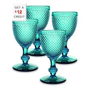 Vista Alegre Bicos Set Of 4 Blue Water Goblets With $12 Credit, Blue